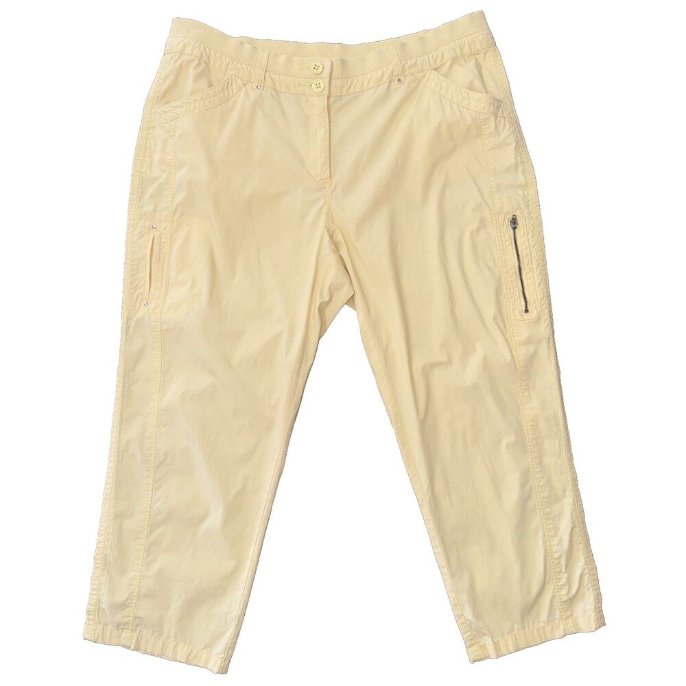 Chico’s Yellow Cropped Capri Pants Cotton Stretch Lightweight Casual Chic L